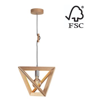 Lustr na lanku TRIGONON 1xE27/60W/230V matný dub – FSC certifikováno