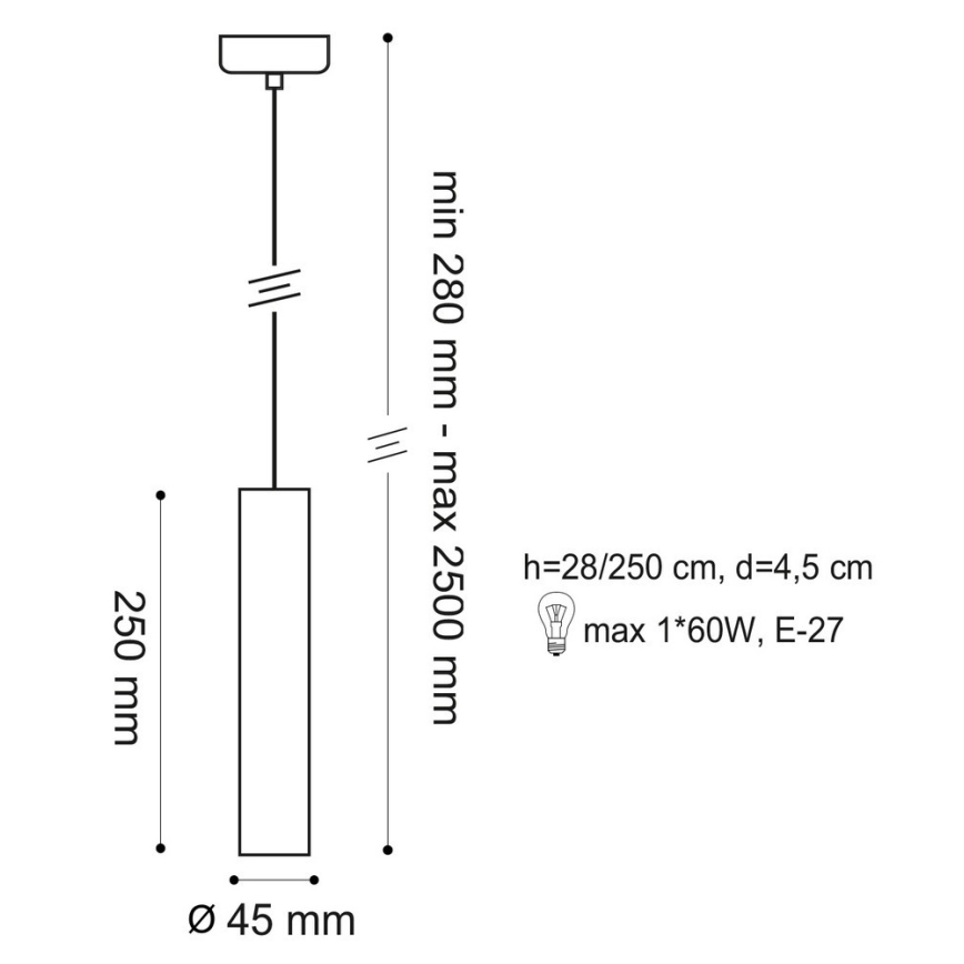 Lustr na lanku TUBE 1xE27/60W/230V