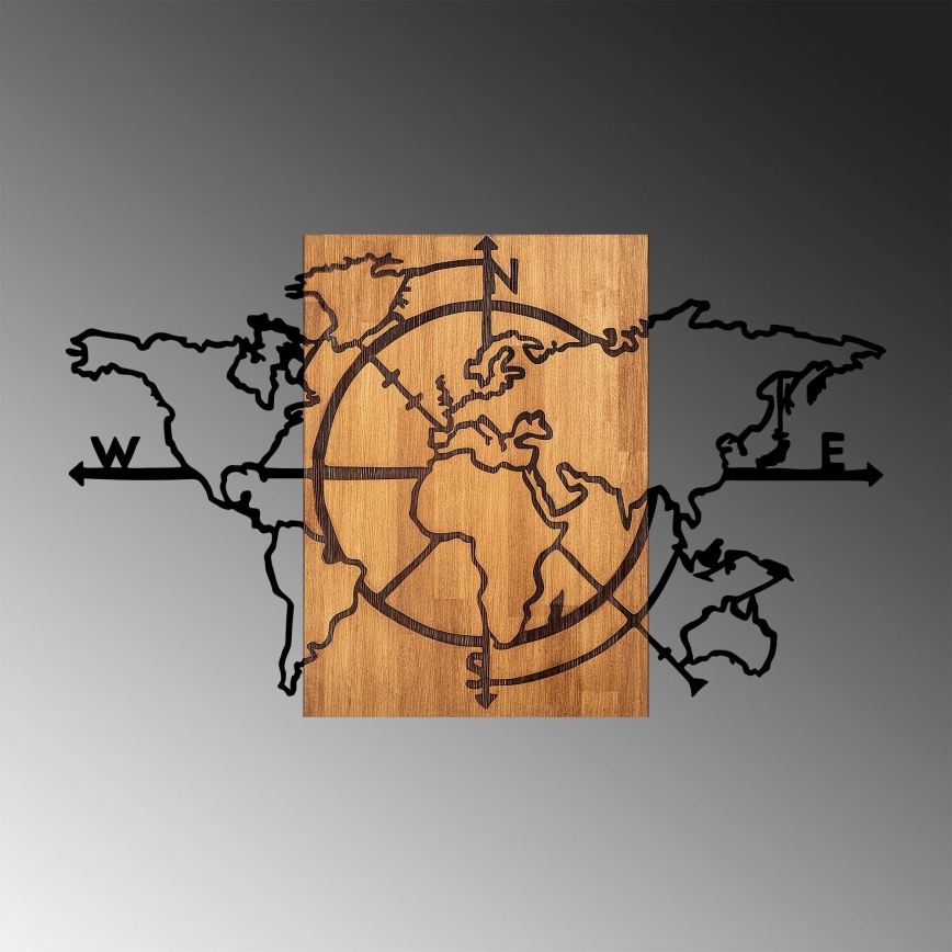 Nástěnná dekorace 119x70 cm mapa dřevo/kov