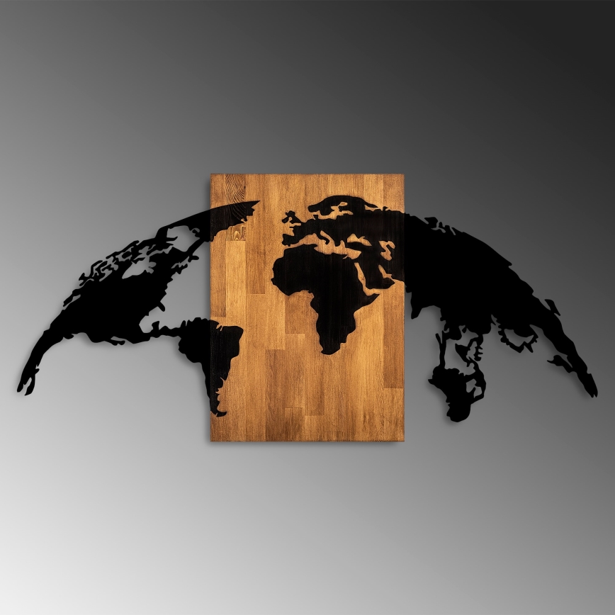 Nástěnná dekorace 150x70 cm zeměkoule dřevo/kov