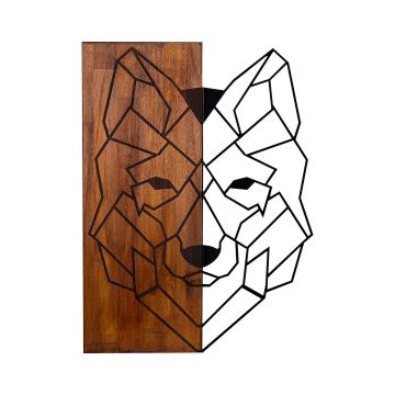 Nástěnná dekorace 45,5x58 cm vlk dřevo/kov