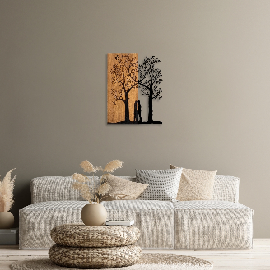 Nástěnná dekorace 45x58 cm stromy dřevo/kov