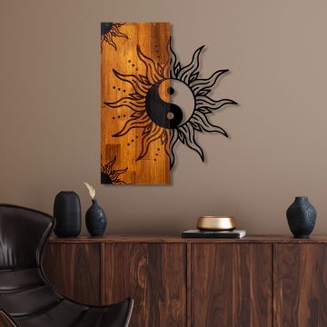 Nástěnná dekorace 50x58 cm jin jang dřevo/kov