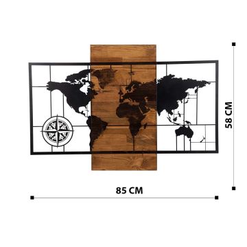 Nástěnná dekorace 58x85 cm mapa dřevo/kov