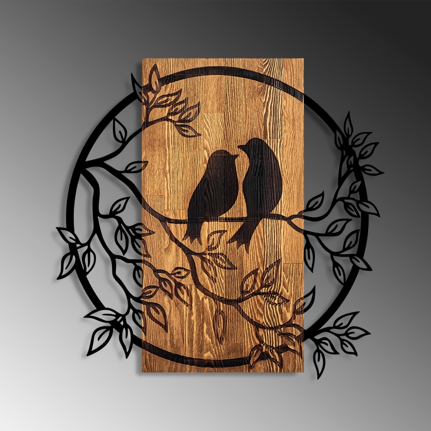 Nástěnná dekorace 59x57 cm ptáci dřevo/kov