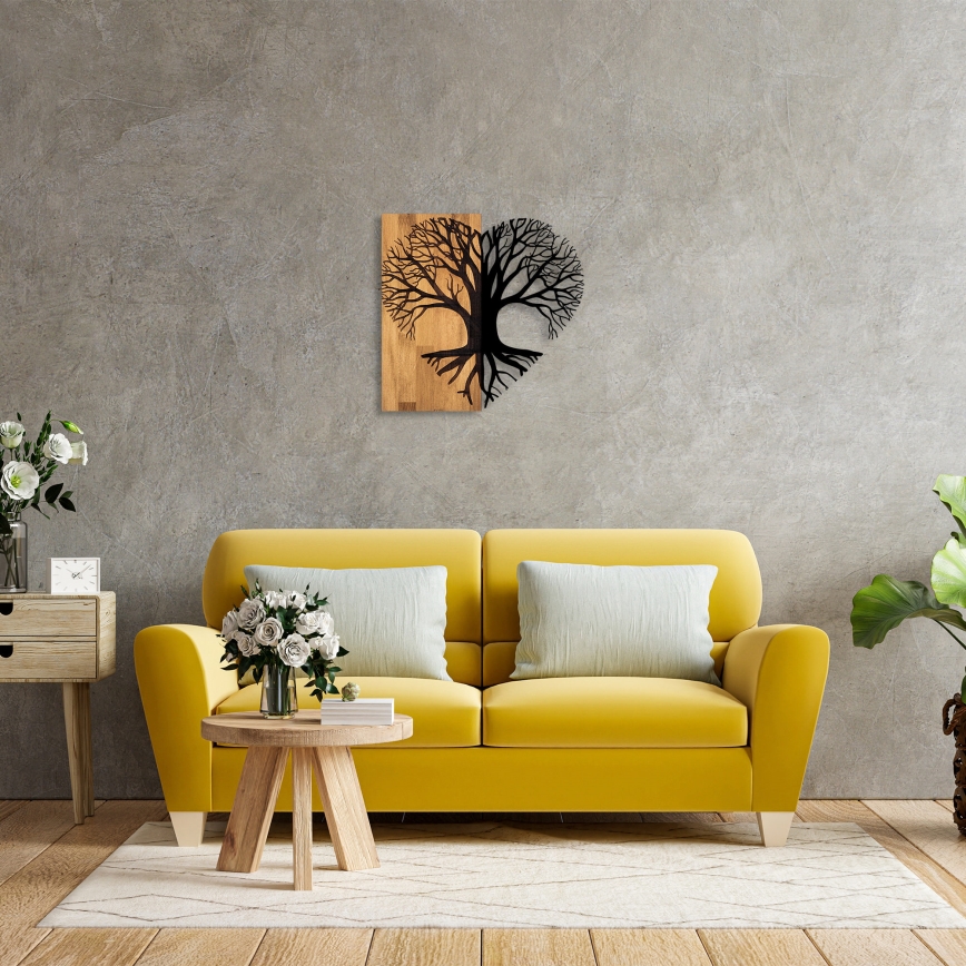 Nástěnná dekorace 60x58 cm strom dřevo/kov