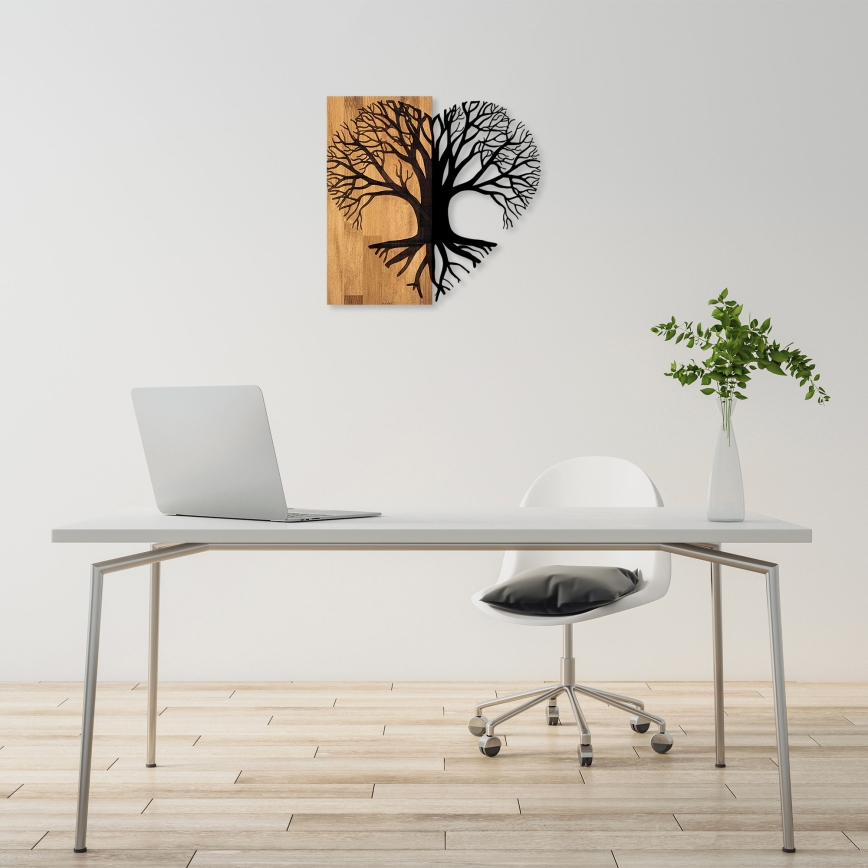 Nástěnná dekorace 60x58 cm strom dřevo/kov
