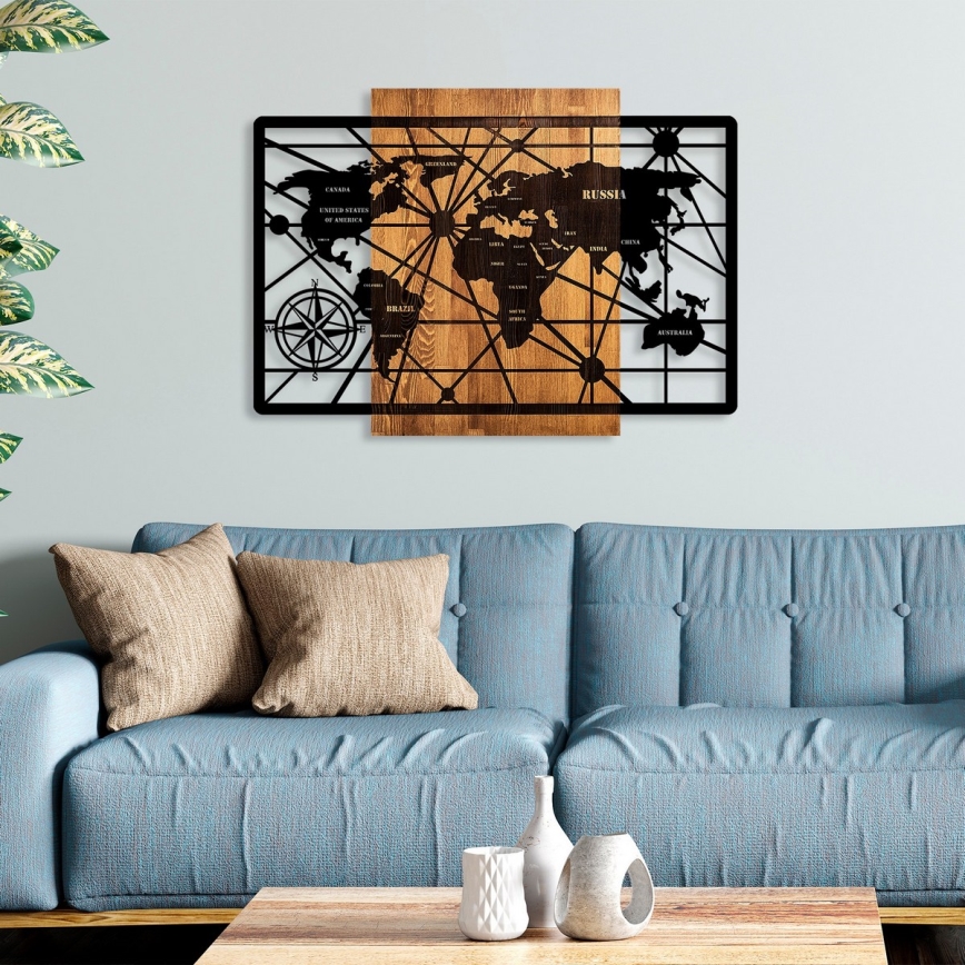 Nástěnná dekorace 96x70 cm mapa dřevo/kov