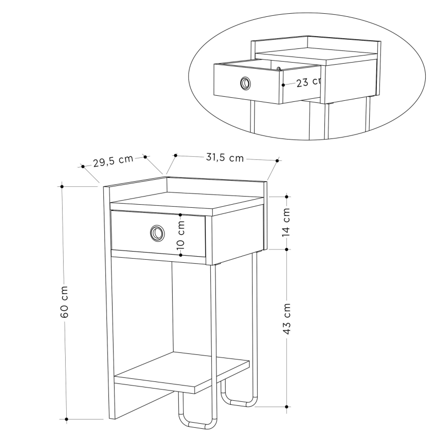 Noční stolek CACTUS 60x29,5 cm bílá/černá