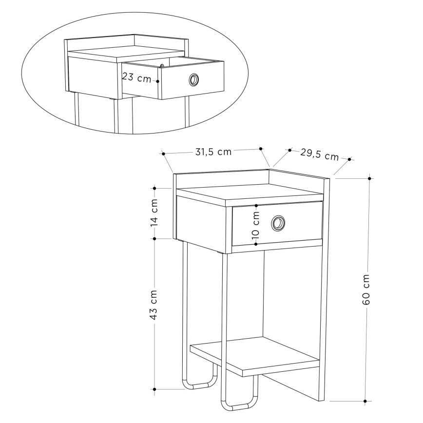 Noční stolek CACTUS 60x29,5 cm bílá/černá