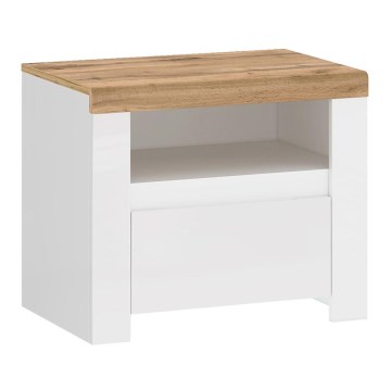 Noční stolek DAMINO 50,5x60 cm bílá/dub wotan