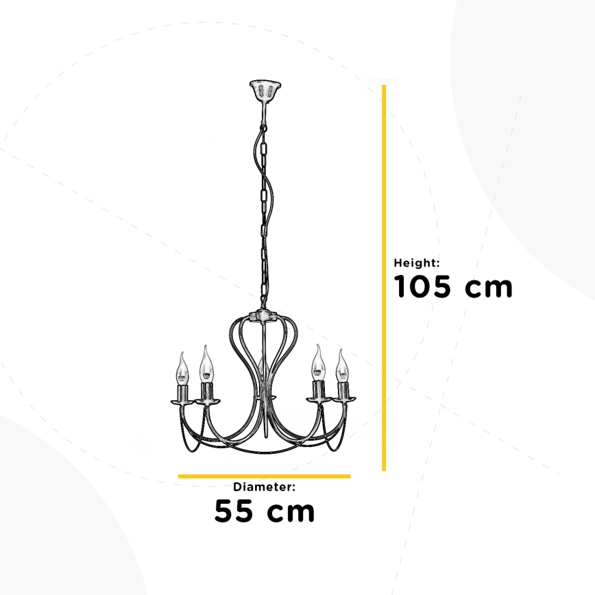 ONLI - Lustr na řetězu CANDELA 5xE14/6W/230V bílá