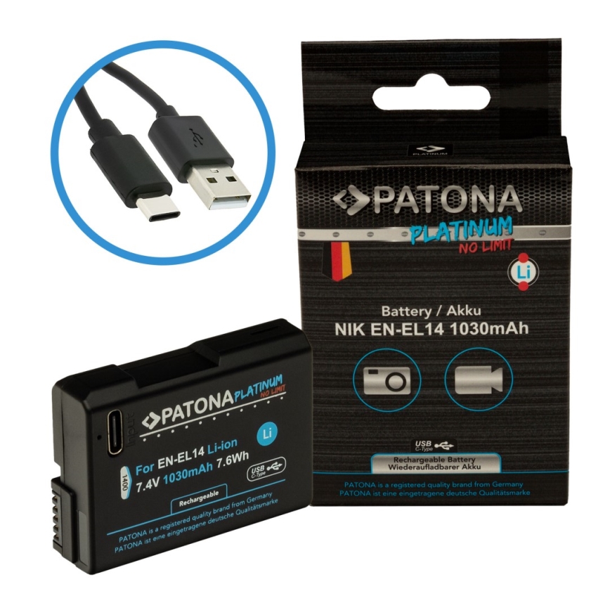 PATONA - Aku Nikon EN-EL14/EN-EL14A 1030mAh Li-Ion Platinum USB-C nabíjení