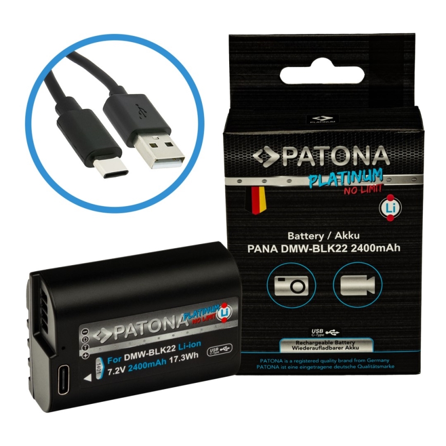 PATONA - Aku Panasonic DMW-BLK22 2400mAh Li-Ion Platinum USB-C nabíjení