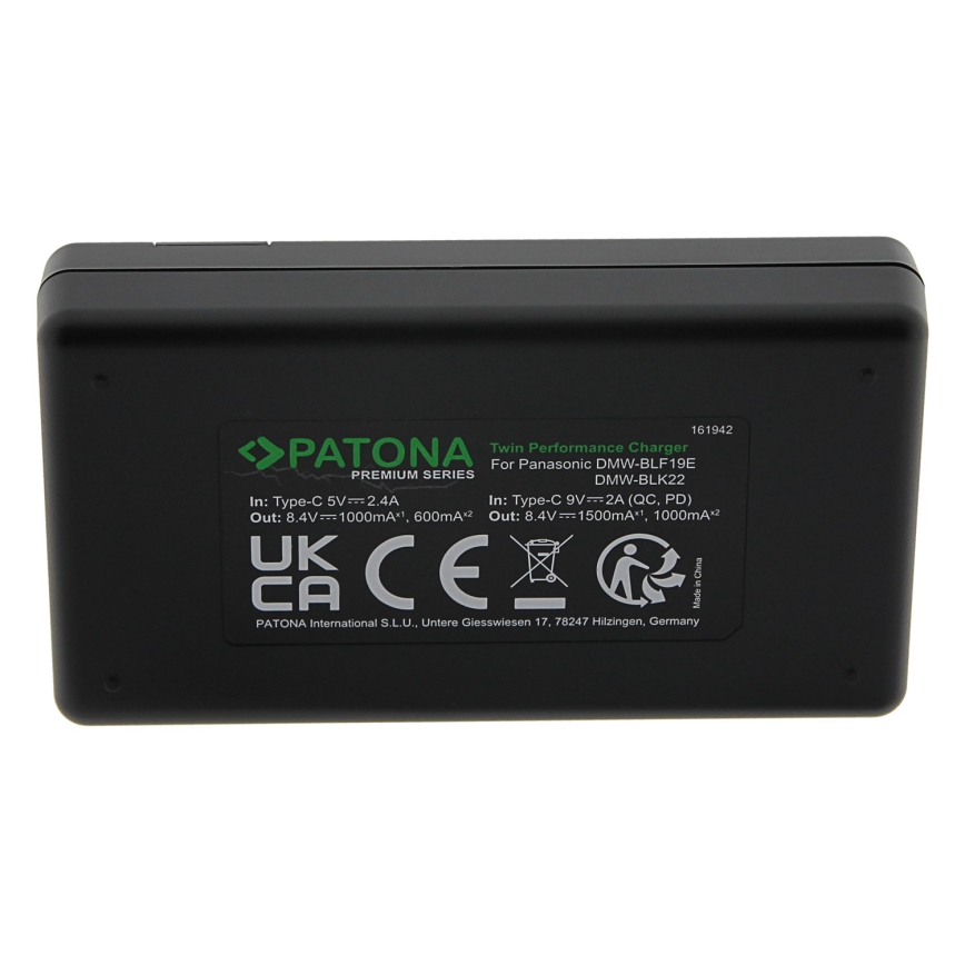 PATONA - Rychlonabíječka Dual Panasonic DMW-BLF19 + kabel USB-C 0,6m