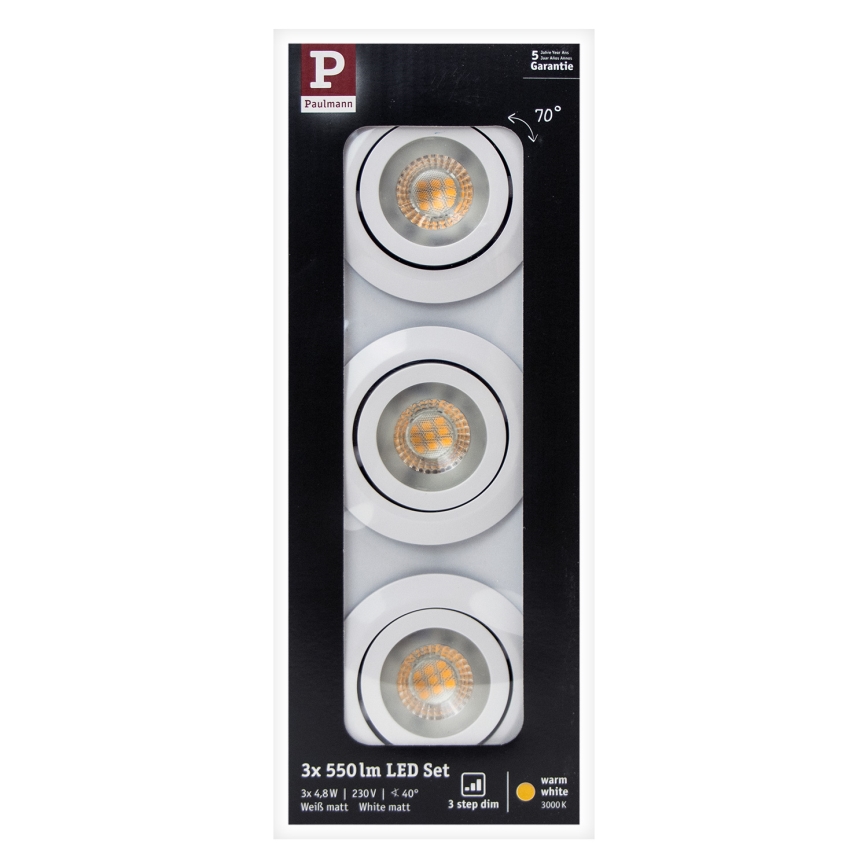 Paulmann 92985 - SADA 3xLED/4,8W Stmívatelné podhledové svítidlo 230V