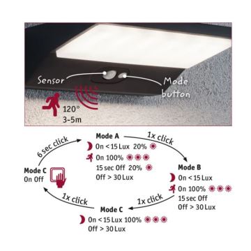 Paulmann 94333 - LED/7,4W IP44 Venkovní nástěnné svítidlo se senzorem HOUSE 230V
