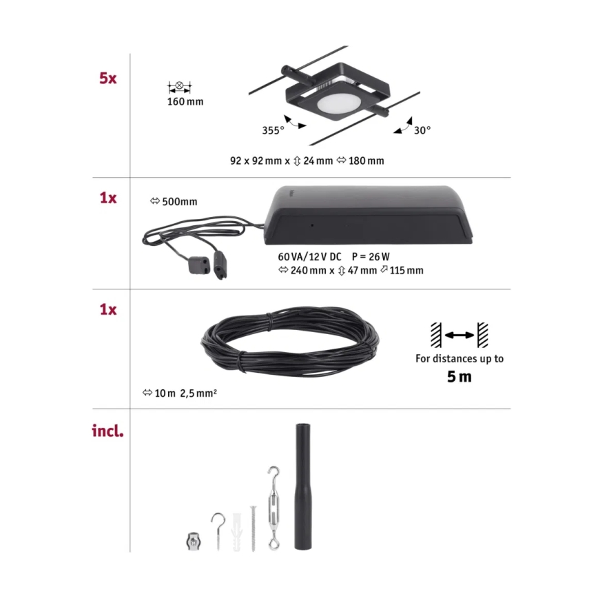 Paulmann 94424 - SADA 5xLED/4,5W Bodové svítidlo do lankového systému MAC 230V