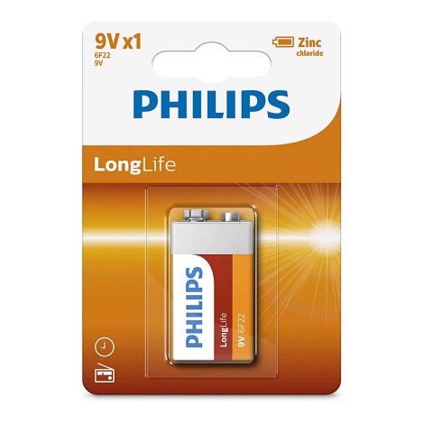 Philips 6F22L1B/10 - Zinkochloridová baterie 6F22 LONGLIFE 9V 150mAh