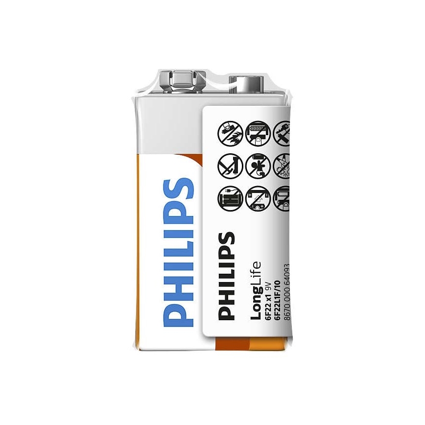 Philips 6F22L1F/10 - Zinkochloridová baterie 6F22 LONGLIFE 9V 150mAh