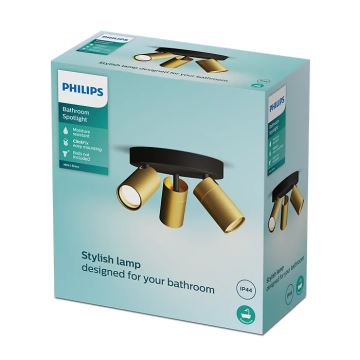 Philips - Koupelnové bodové svítidlo IDRIS 3xGU10/5W/230V IP44 černá/zlatá