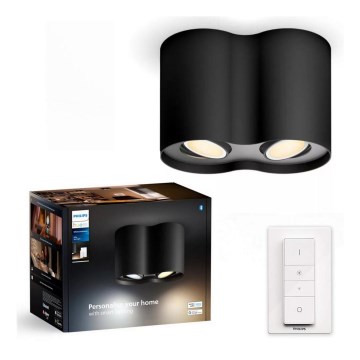 Philips - LED Stmívatelné bodové svítidlo Hue PILLAR 2xGU10/4,2W/230V 2200-6500K + dálkové ovládání černá