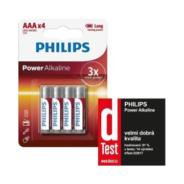 Philips LR03P4B/10 - 4 ks Alkalická baterie AAA POWER ALKALINE 1,5V 1150mAh