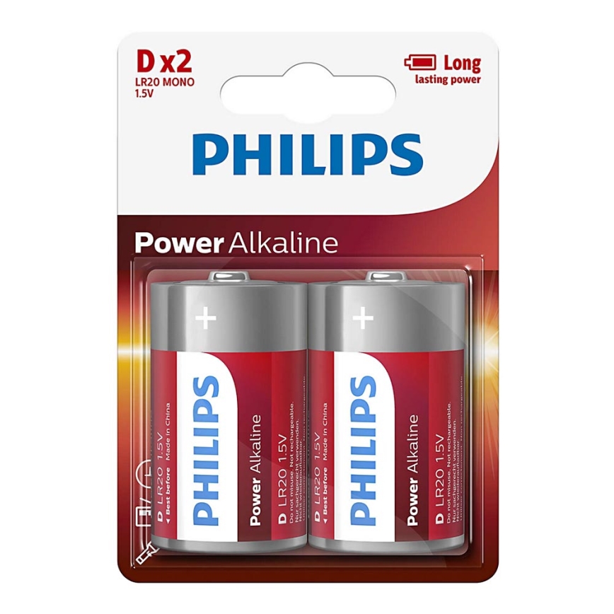 Philips LR20P2B/10 - 2 ks Alkalická baterie D POWER ALKALINE 1,5V 14500mAh