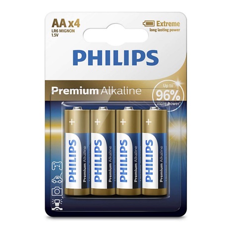 Philips LR6M4B/10 - 4 ks Alkalická baterie AA PREMIUM ALKALINE 1,5V 3200mAh