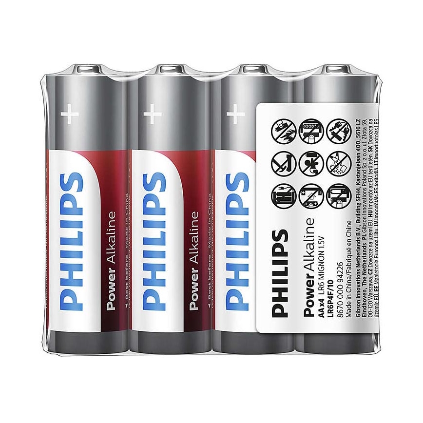 Philips LR6P4F/10 - 4 ks Alkalická baterie AA POWER ALKALINE 1,5V 2600mAh