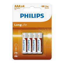 Philips R03L4B/10 - 4 ks Zinkochloridová baterie AAA LONGLIFE 1,5V 450mAh