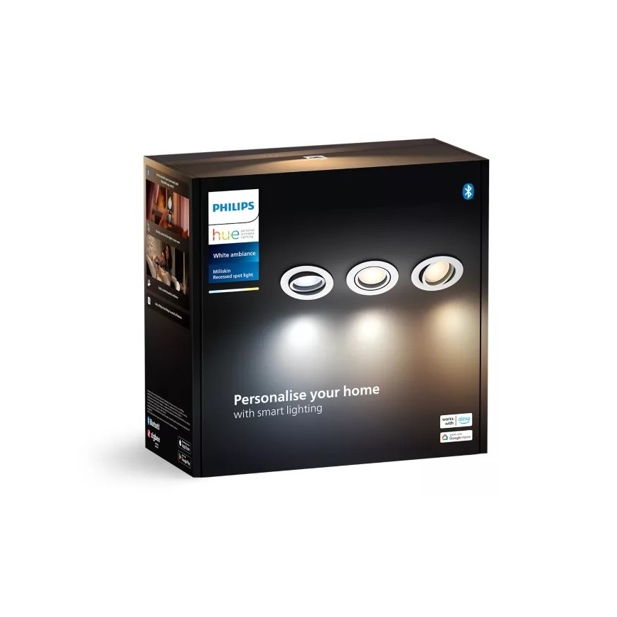 Philips - SADA 3x LED Stmívatelné podhledové svítidlo Hue MILLISKIN 1xGU10/4,2W/230 2200-6500K