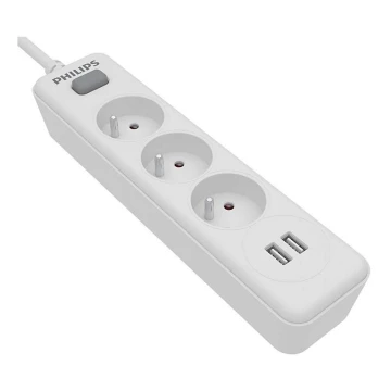 Philips SPN3032WA/60 - Prodlužovací kabel s vypínačem 3Z + 2xUSB-A 2m bílá