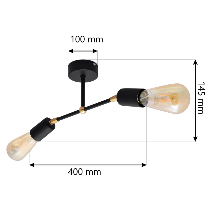 Přisazený lustr ROSETTE 2xE27/60W/230V černá/zlatá