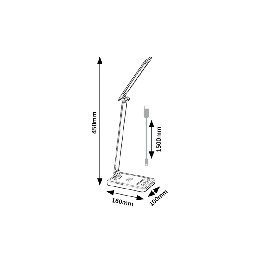 Rabalux 74213 - LED Stmívatelná flexibilní stolní lampa s bezdrátovým nabíjením QI a USB LED/5W/5V 3000-6500K