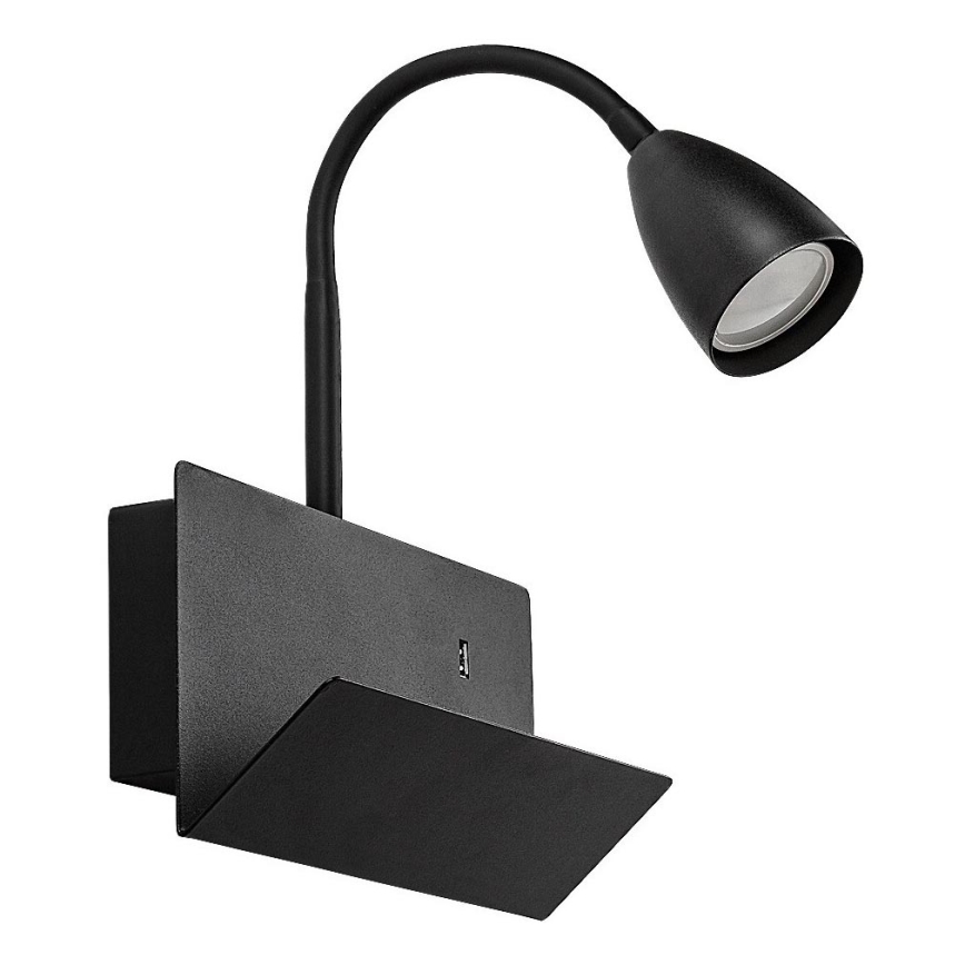 Rabalux - Nástěnná lampa s poličkou a USB portem 1xGU10/25W/230V černá