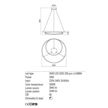 Redo 01-1794 - LED Stmívatelný lustr na lanku TORSION LED/29W/230V pr. 55 cm bronz