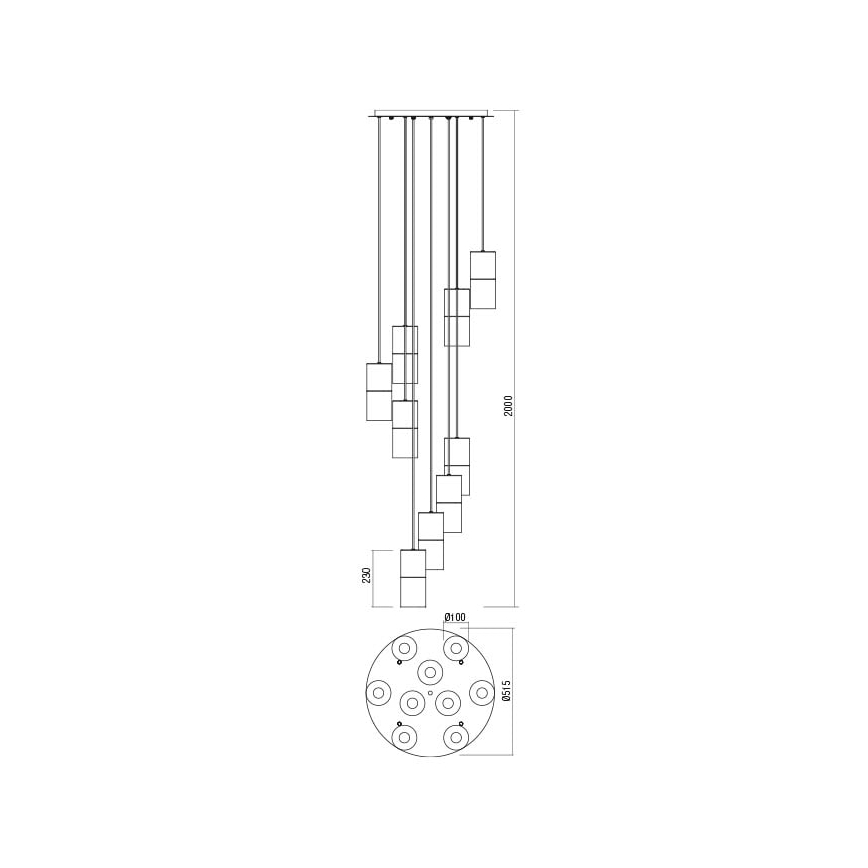 Redo 01-2027 - Lustr na lanku IWI 9xE27/42W/230V černá