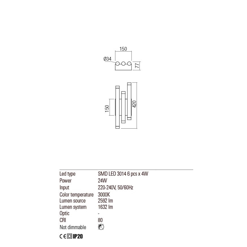 Redo 01-2036 - LED Nástěnné svítidlo MADISON 6xLED/4W/230V zlatá