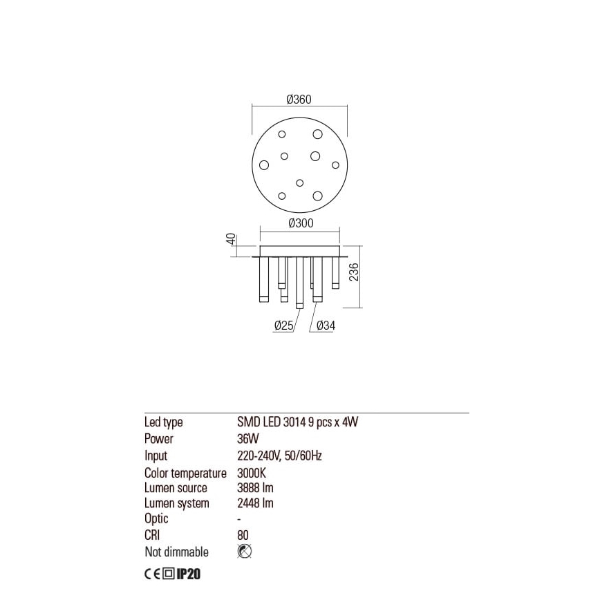 Redo 01-2039 - LED Stropní svítidlo MADISON 9xLED/4W/230V zlatá