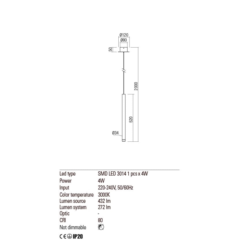 Redo 01-2044 - LED Lustr na lanku MADISON LED/4W/230V měď