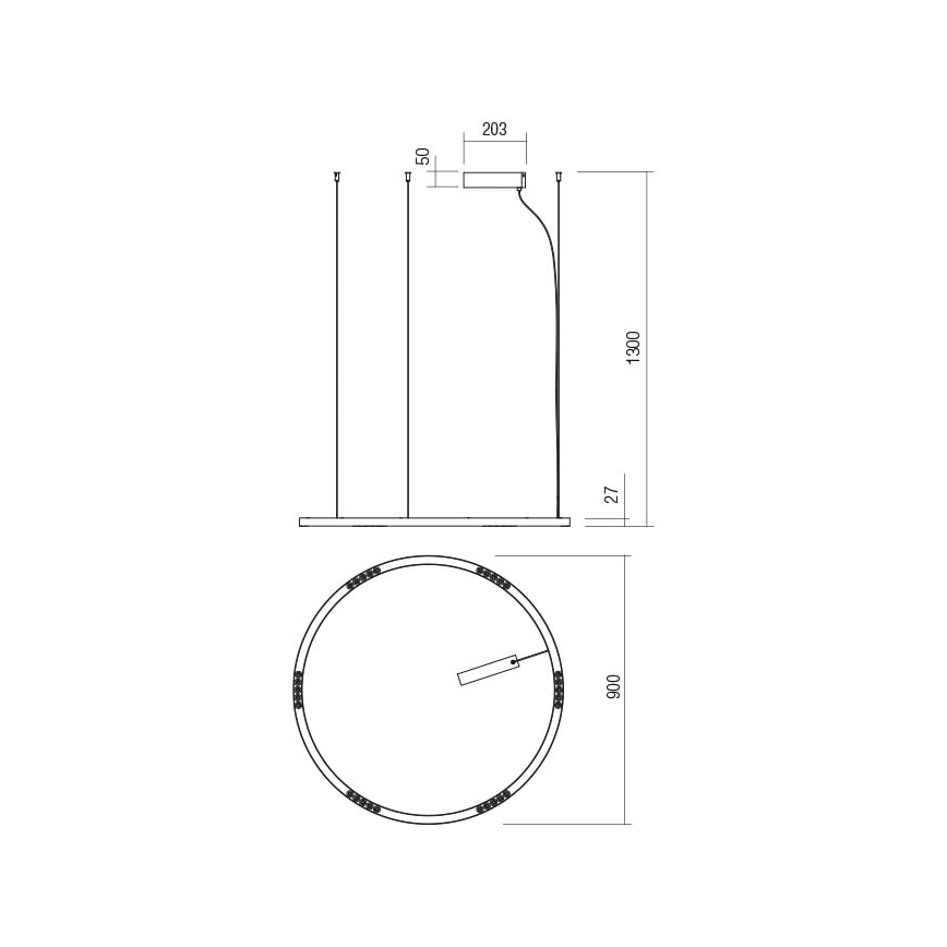 Redo 01-2207 - LED Lustr na lanku UNION LED/50W/230V 3000K pr. 90 cm černá