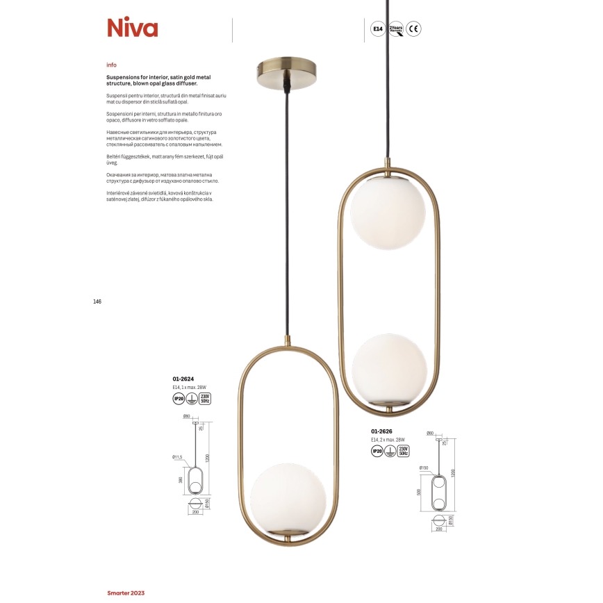 Redo 01-2623 - Lustr na lanku NIVA 1xE14/28W/230V