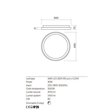 Redo 01-2668 - LED Stmívatelné stropní svítidlo ICONIC LED/40W/230V pr. 48 cm černá