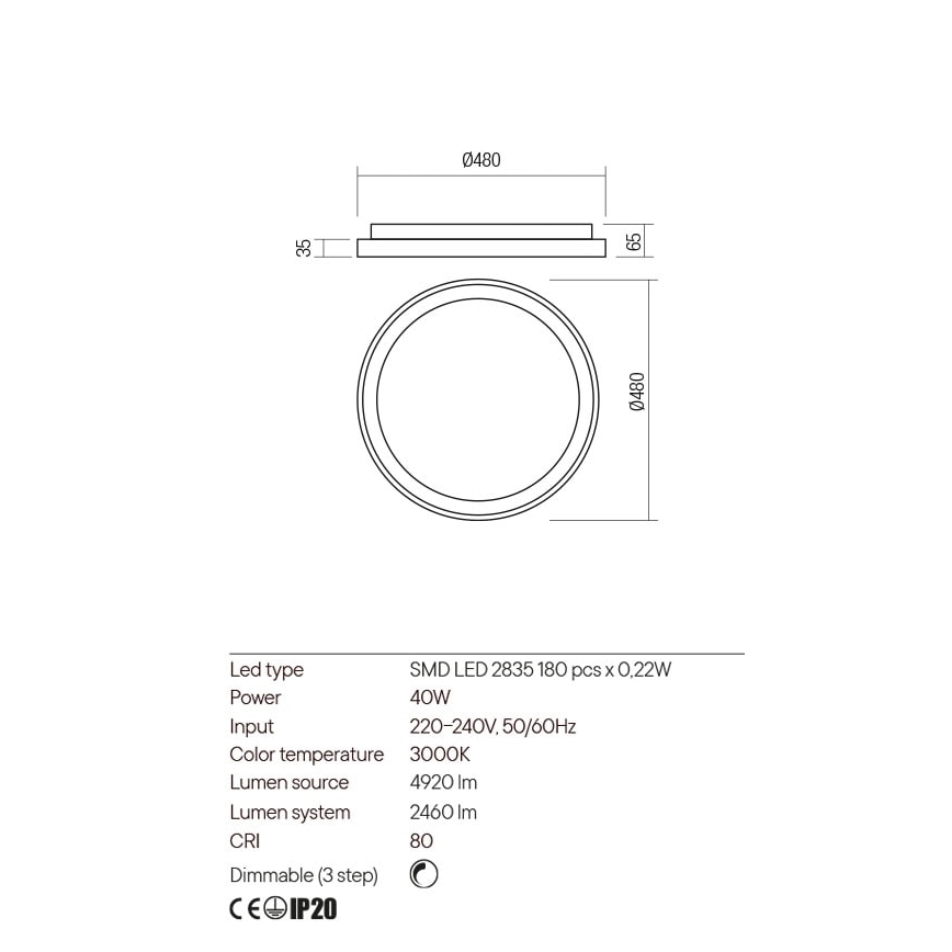 Redo 01-2668 - LED Stmívatelné stropní svítidlo ICONIC LED/40W/230V pr. 48 cm černá