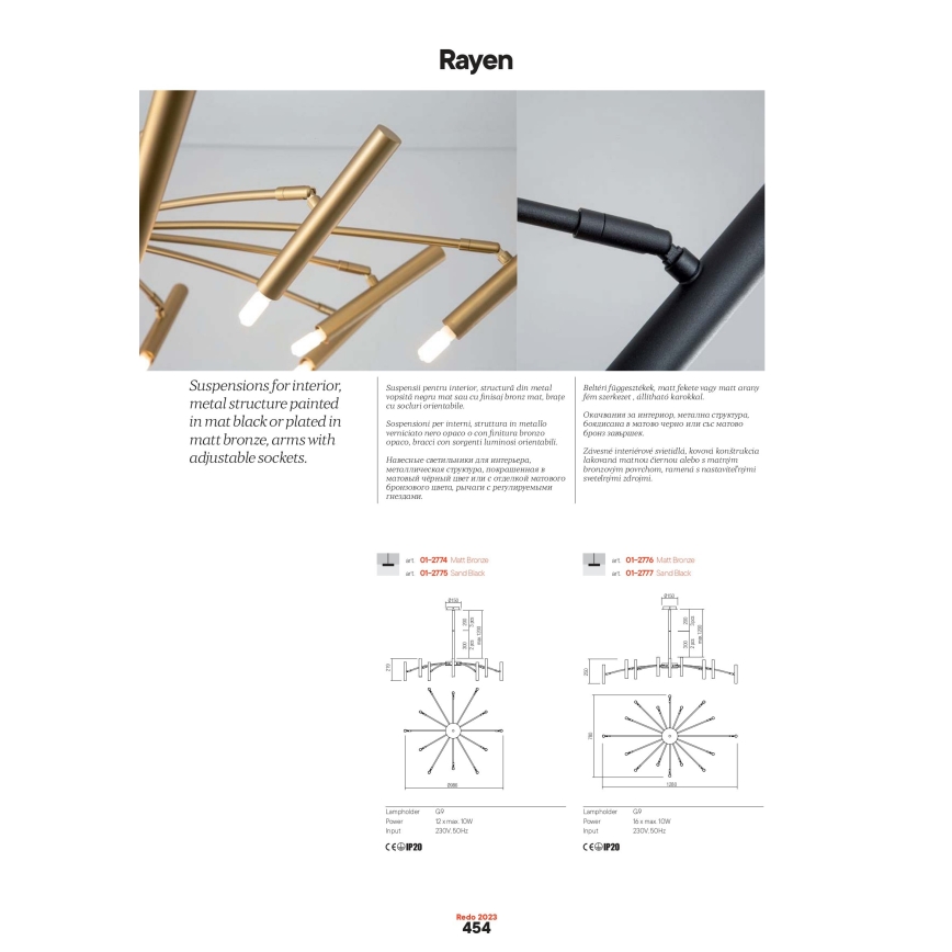 Redo 01-2777 - Lustr na tyči RAYEN 16xG9/10W/230V černá