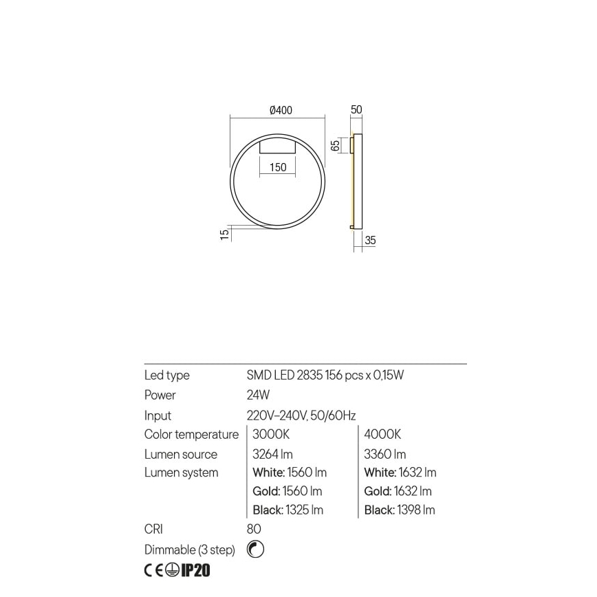 Redo 01-2817 - LED Stmívatelné nástěnné svítidlo FEBE LED/24W/230V zlatá