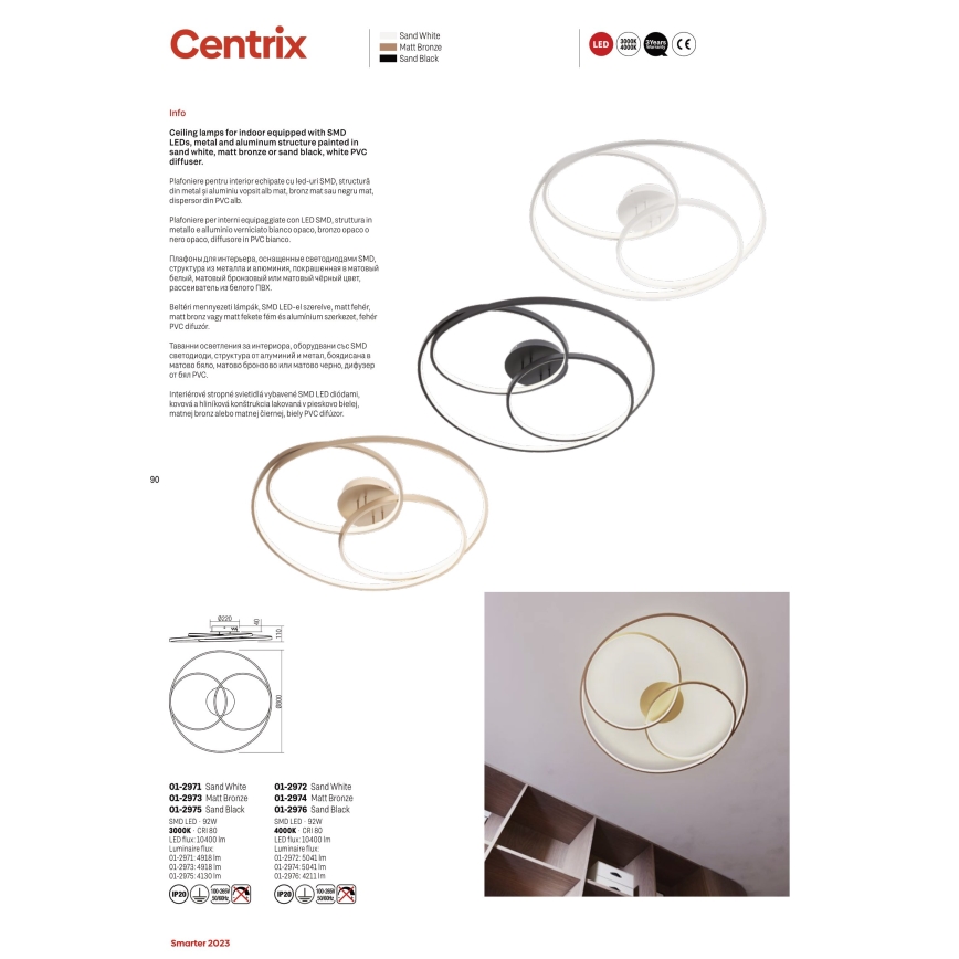 Redo 01-2973 - LED Stropní svítidlo CENTRIX LED/92W/230V bronzová