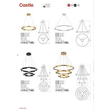 Redo 01-3176 - LED Stmívatelný lustr na lanku CASTLE LED/45W/230V černá