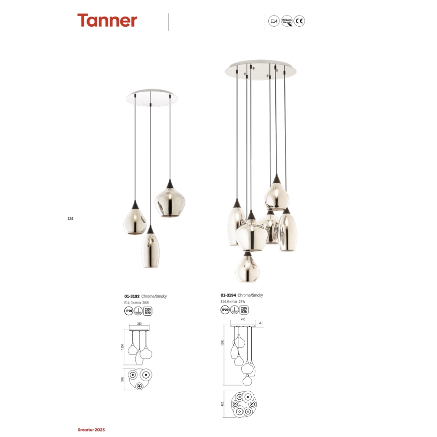 Redo 01-3192 - Lustr na lanku TANNER 3xE14/28W/230V